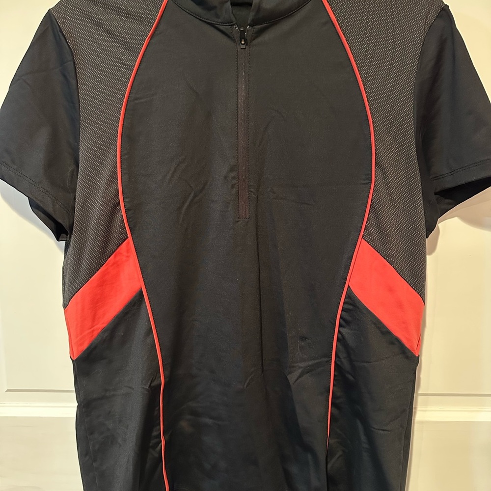 Women’s Black and Red Athletic Zip-Front Top